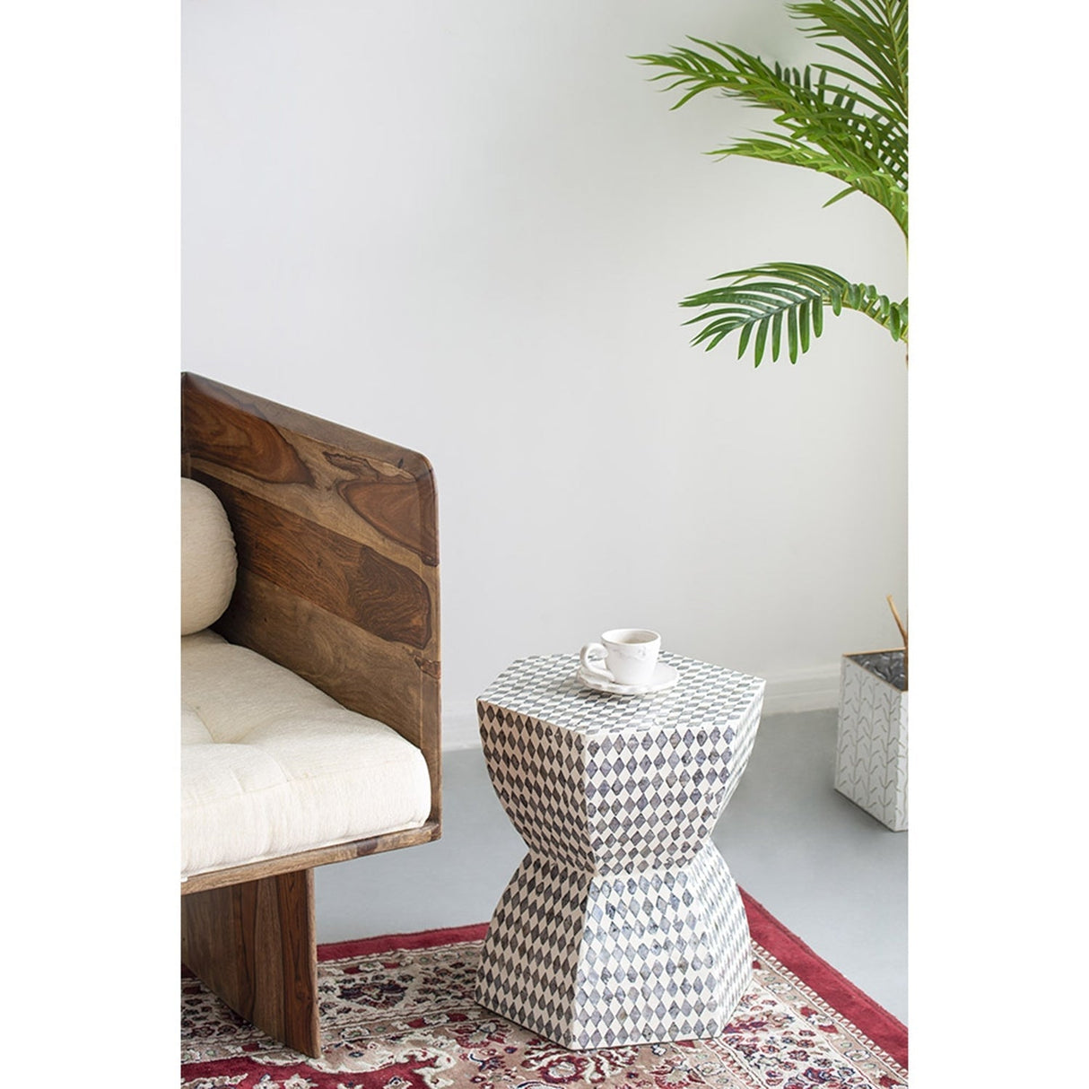 15x13x17' Hexagonal Garden Capiz Stool Accent Side Table