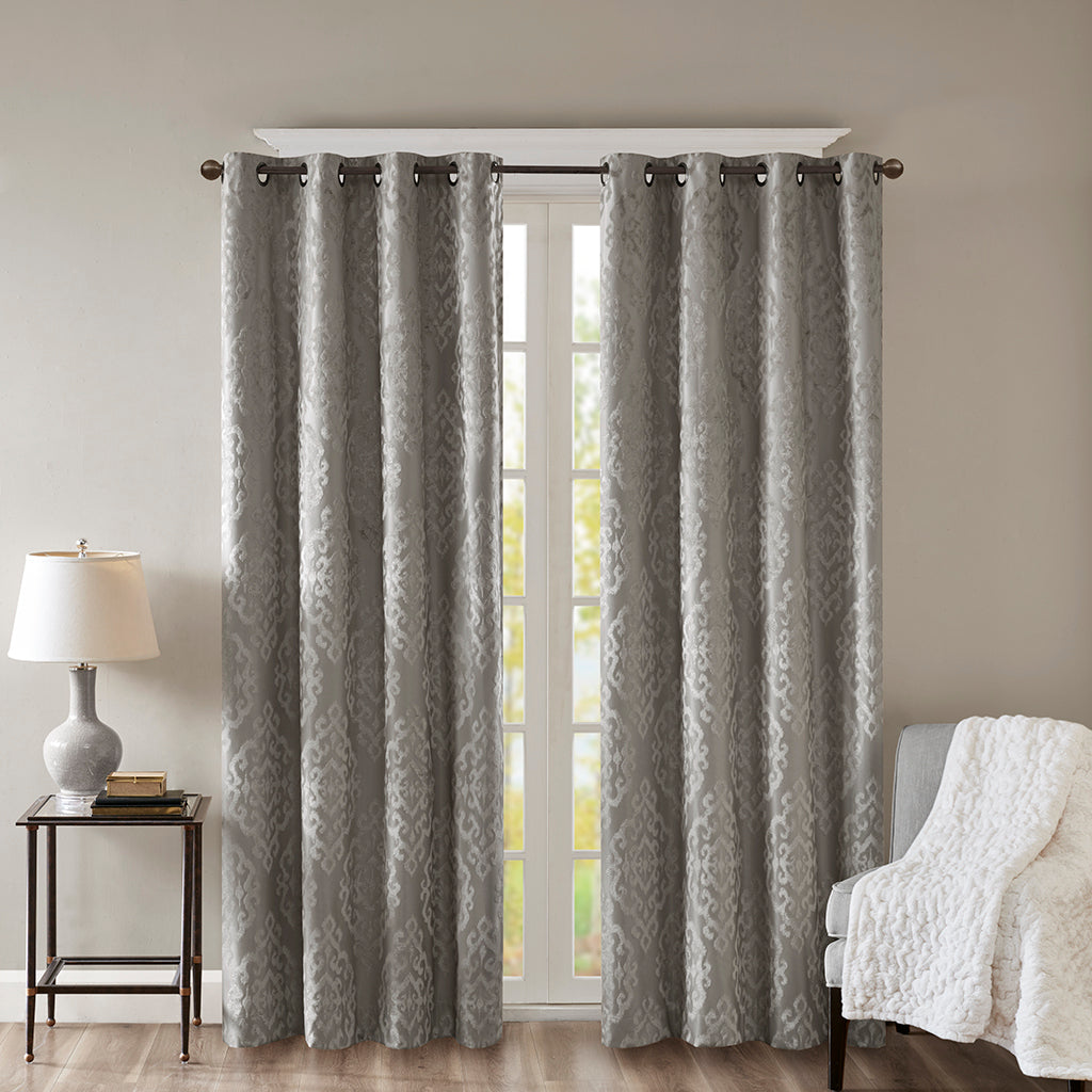 Knitted Jacquard Damask Total Blackout Grommet Curtain Panel