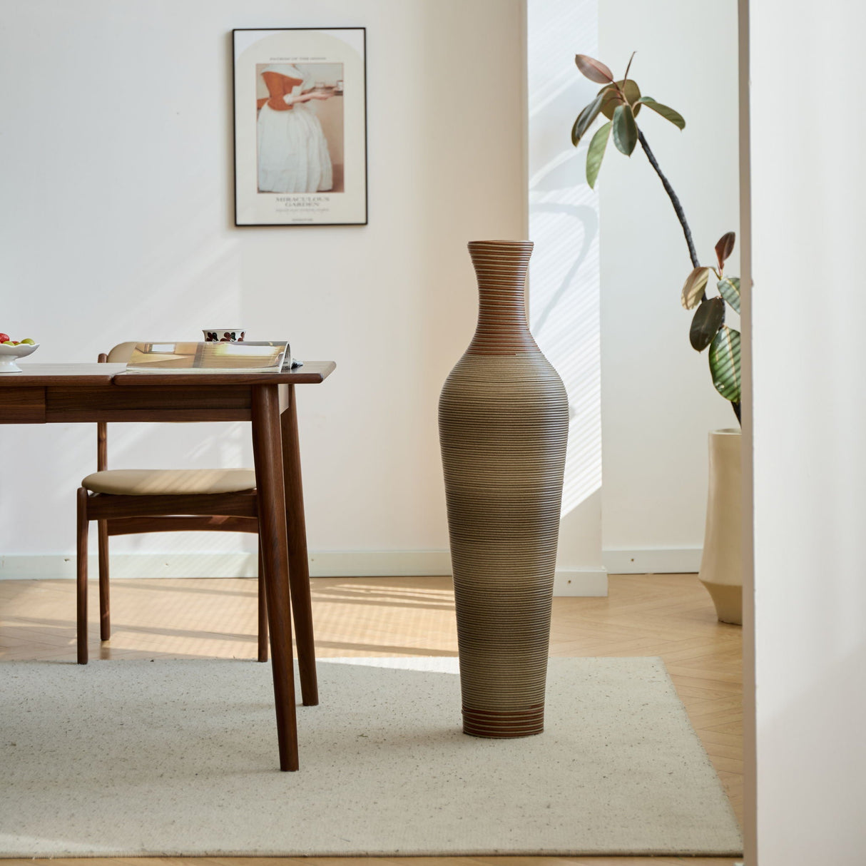 Tall Vase - Brown Decorative Floor Vase, Classic Neat Floor Vase Tall Freestanding Flower Holder, Artificial Rattan Vase, Floor Vase, Flower Holder For Home Decor - Gray