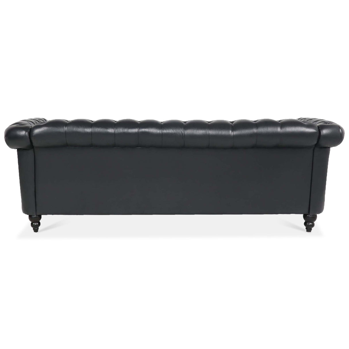 84.65' Black PU Rolled Arm Chesterfield Three Seater Sofa