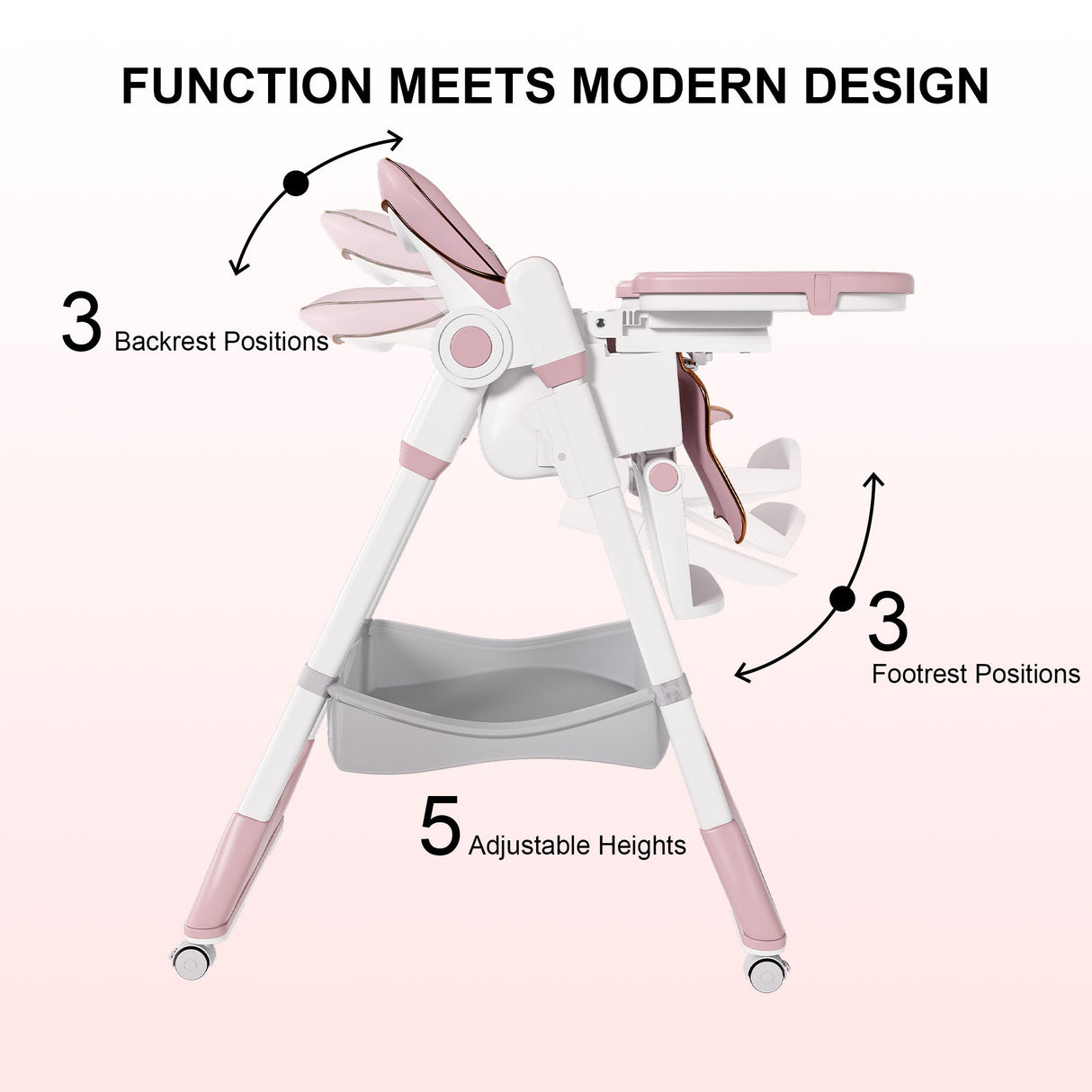 Adjustable Baby High Chair 0-6 Years – Portable Infant Feeding Seat (Pink)