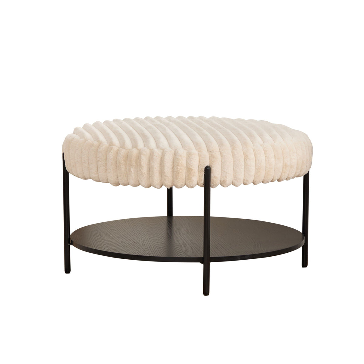 Modern Upholstered Round Ottoman Coffee Table With Storage Shelf
