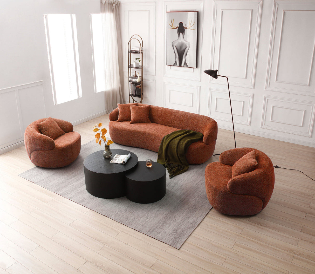 360° Swivel Mid Century Modern Curved Sofa - 1 Seat Orange