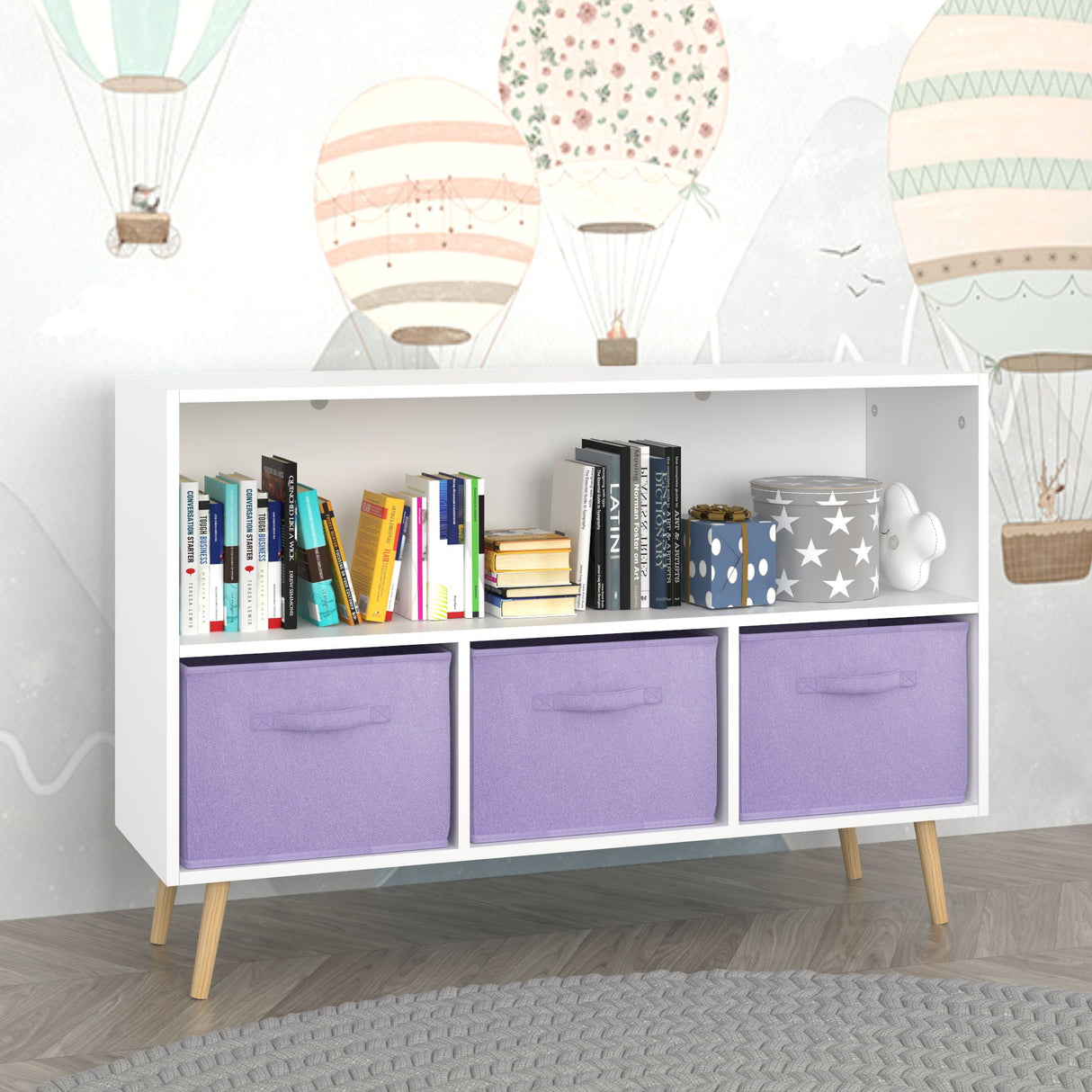 Bookcase With Collapsible Drawers, Book Display Organizer