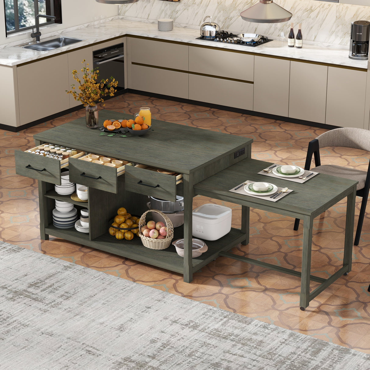 TREXM Extendable Kitchen Island with Storage