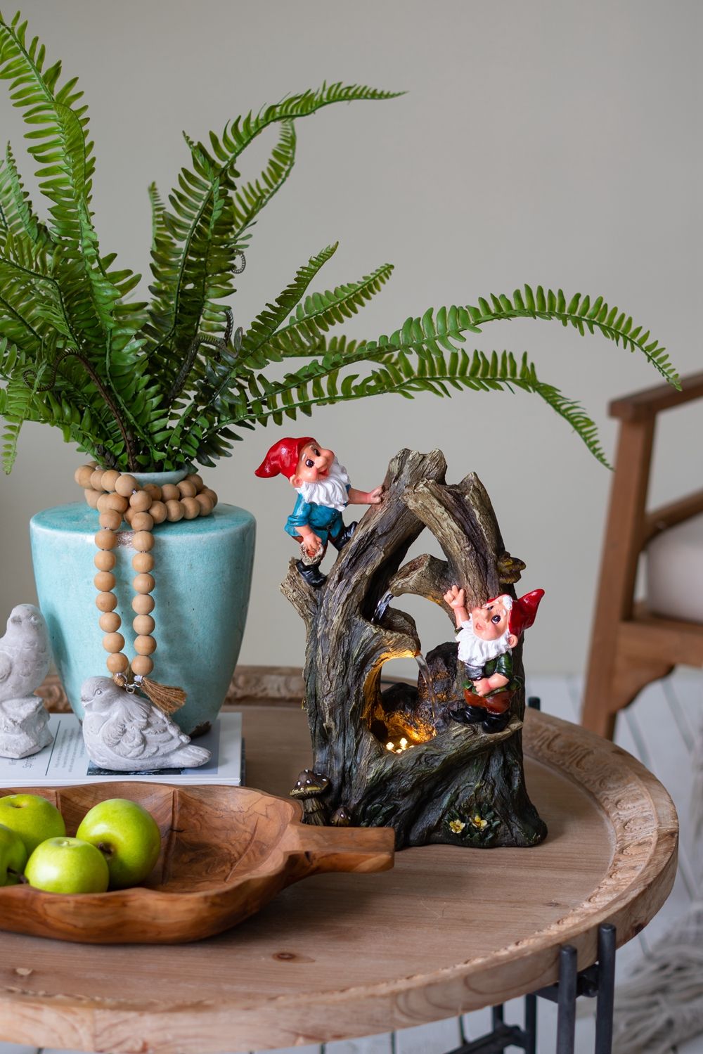 Decorative Woodland Gnome Water Fountain with LED Light - Brown