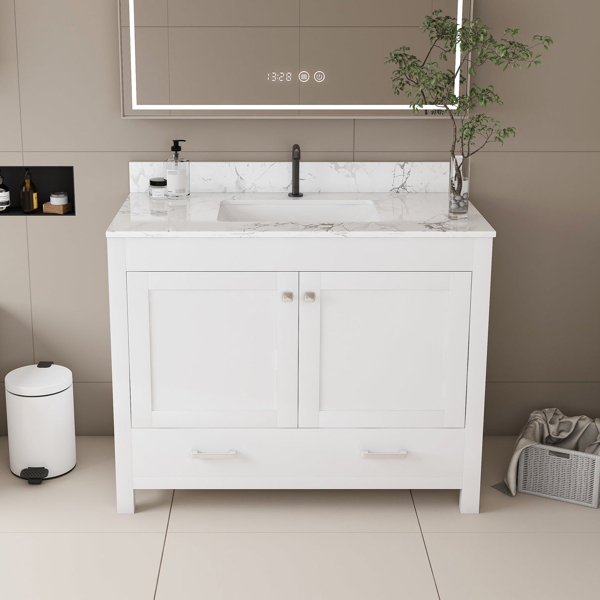 Modern 43" Bathroom Vanity with Artificial Marble Carrara