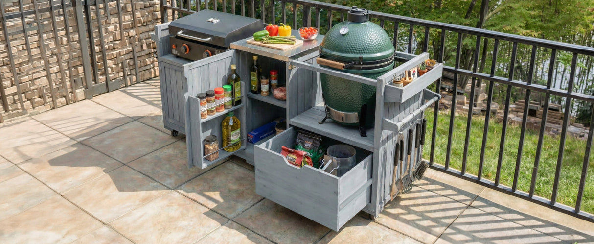 K&K 80.5' Outdoor Kitchen Island for Big Green Egg & Blackstone Griddle