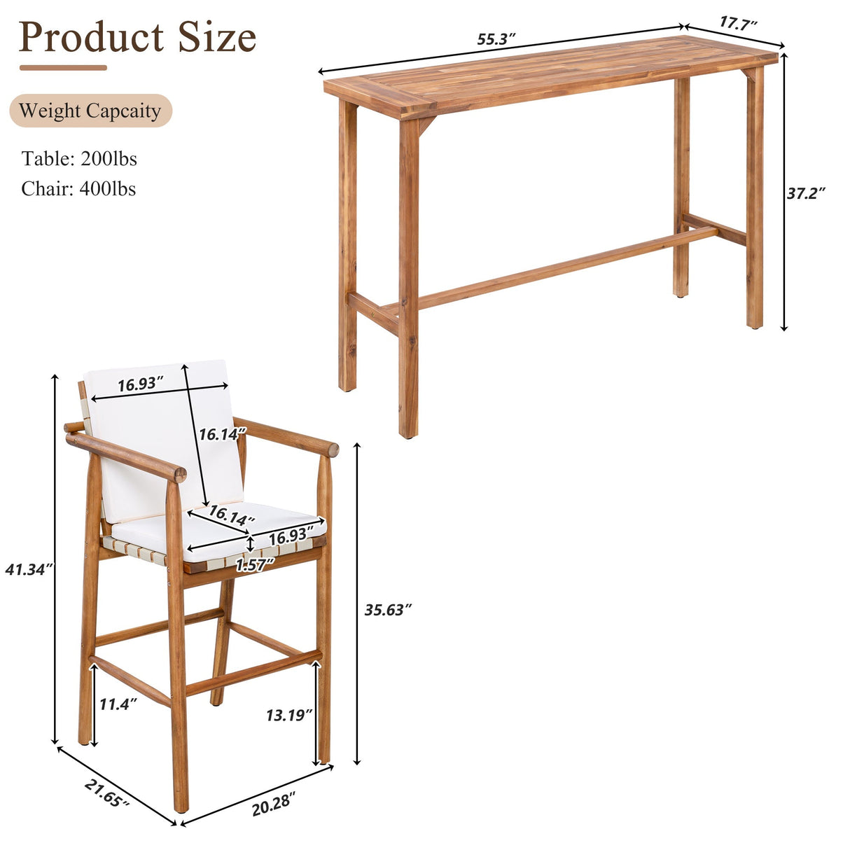 6 Piece Outdoor Bar Set with Acacia Wood Table & Cushioned Stools