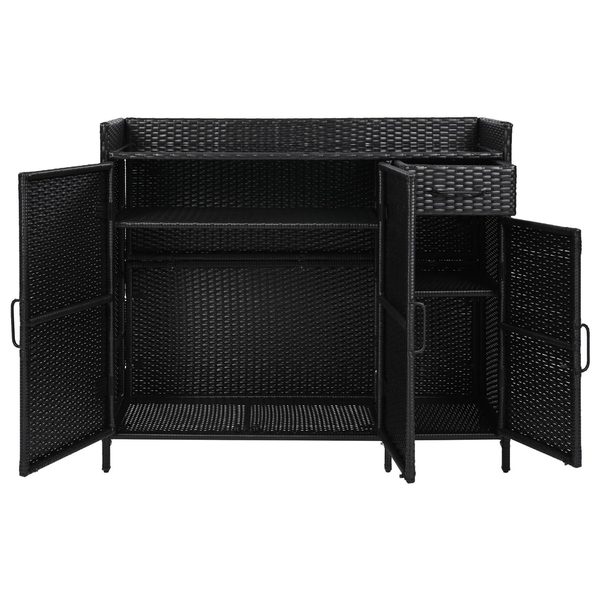 K&K 47.5"W Wicker Outdoor Storage Cabinet with Tempered Glass Desktop
