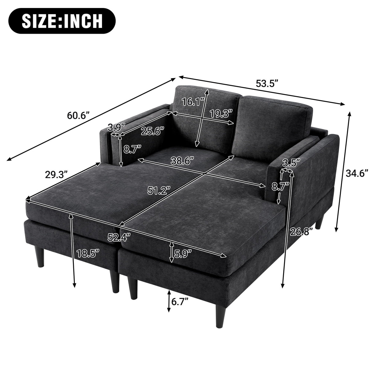 Chaise Lounge Sofa Bed With Dual Layer Armrests for Living Room