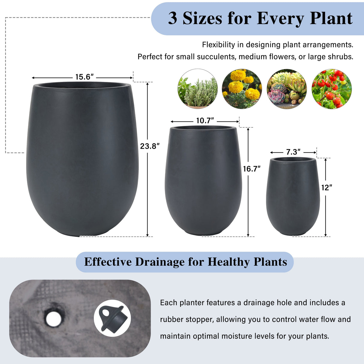 Lightweight Round MGO Outdoor Planter Set - 3 Sizes
