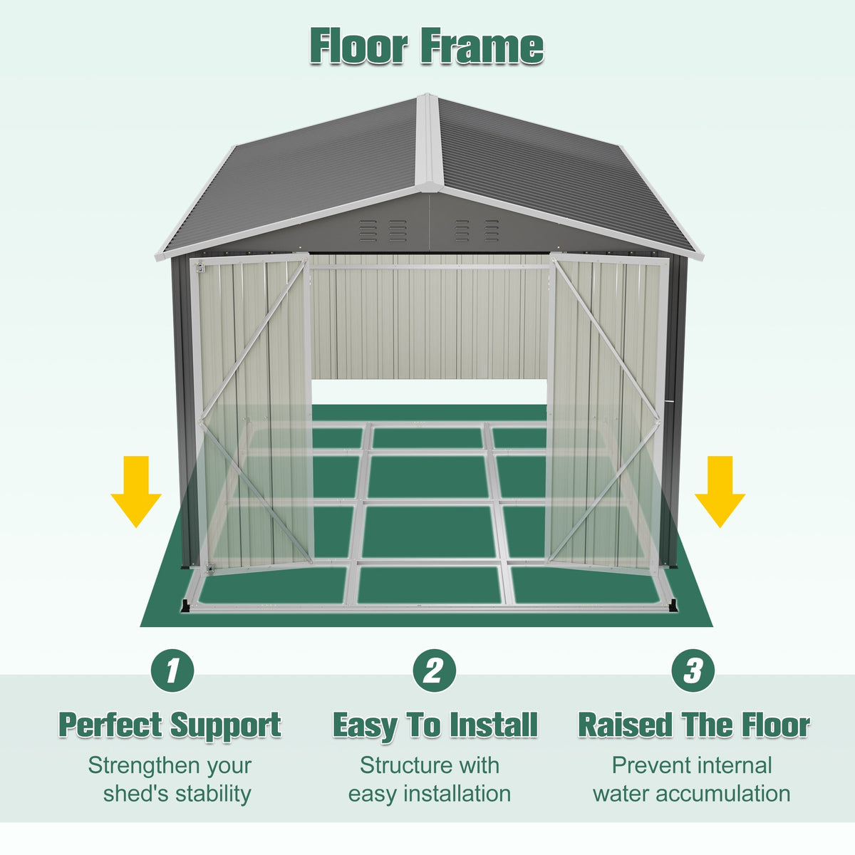 Lockable Metal Shed 8x12 FT with Aluminum Frame - Gray