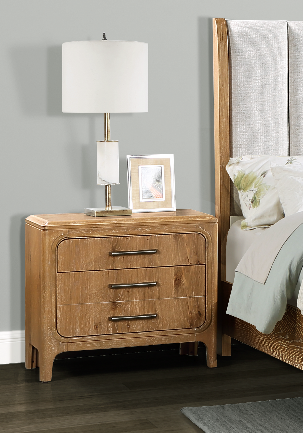 Velora Natural Wood 3-Drawer Nightstand
