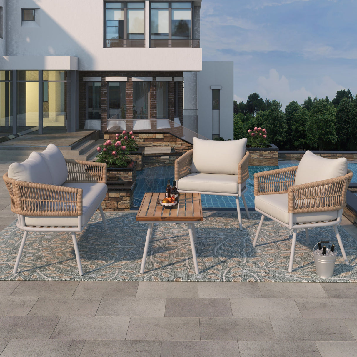 K&K 4-Piece Boho Rope Patio Furniture Set