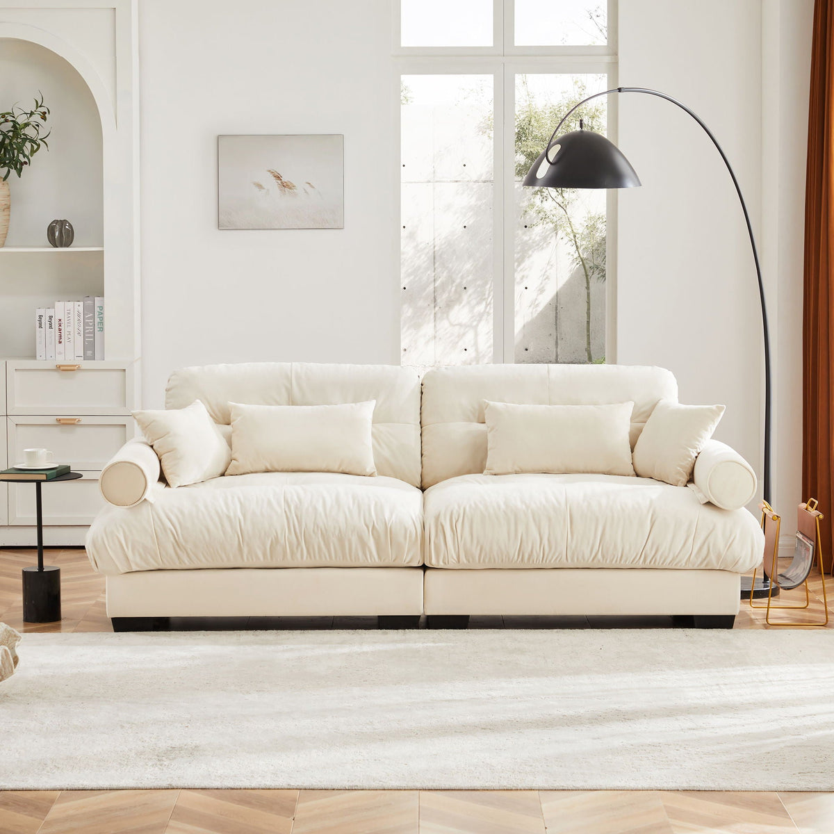 Modern Oversize Sofa With Cloud Like Comfort, Featuring Waist And Throw Pillows