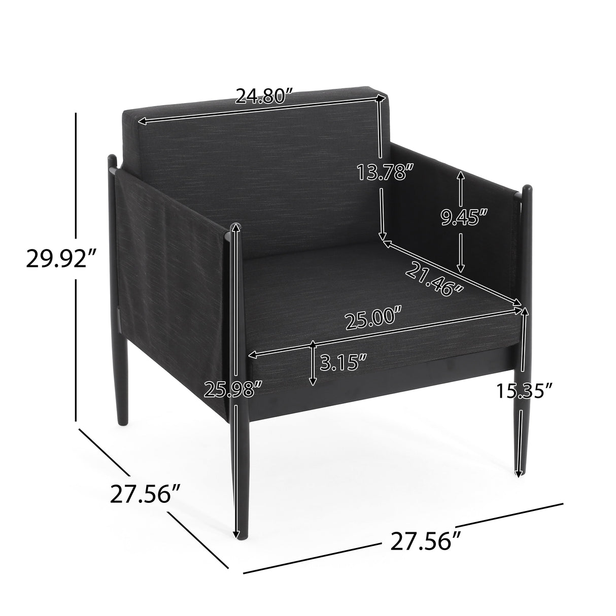 Dawson Outdoor Patio 2pcs Black Aluminum Club Chair Set with Water-Resistant Cushions