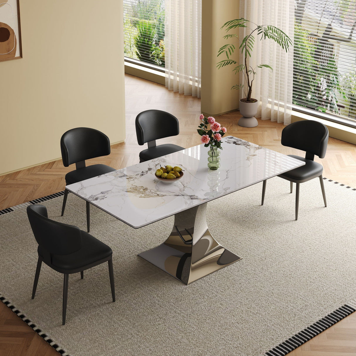 Modern Rectangular Dining Table For 6 With Chairs
