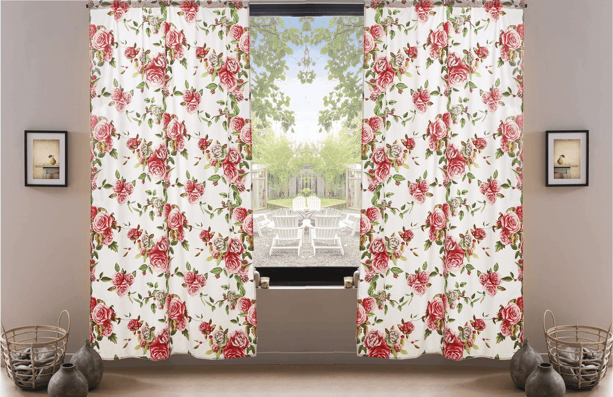 DaDa Bedding Set of 2-Pieces Romantic Roses Pink Floral Sheer Window Panel Curtains (JHW-879)