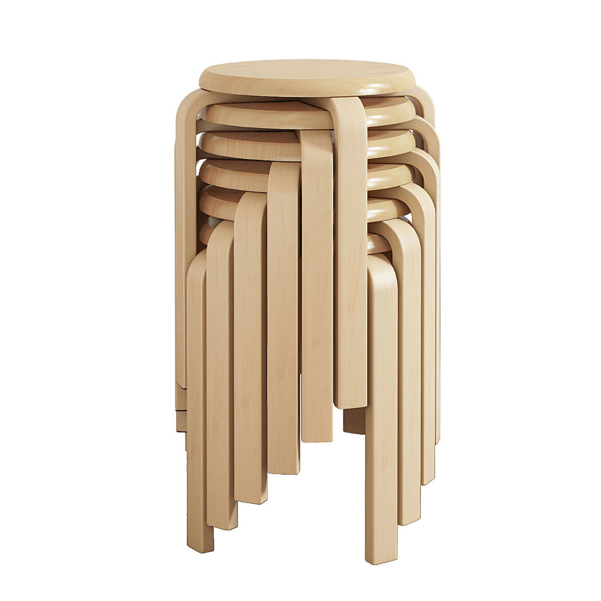 Stackable Bentwood Stool Set of 6, 18" Round Backless Stools