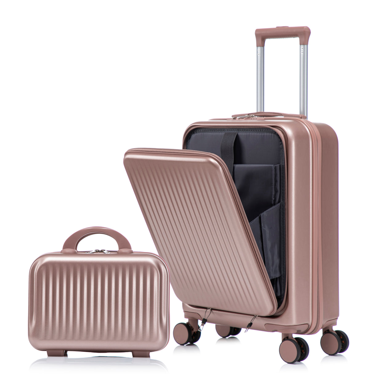 14'/20'-2-pcs/set-in-ABS-Spinner-Wheel-Luggage,-with-Combination-Lock-and-Front-Opening-Design,-14'-Cosmetic-Case-(Champagne)-Luggage-Sets