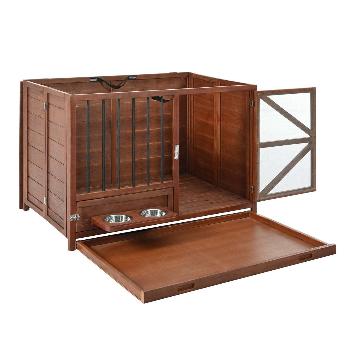 43" Solid Wood Dog Crate Furniture Foldable Indoor Kennel