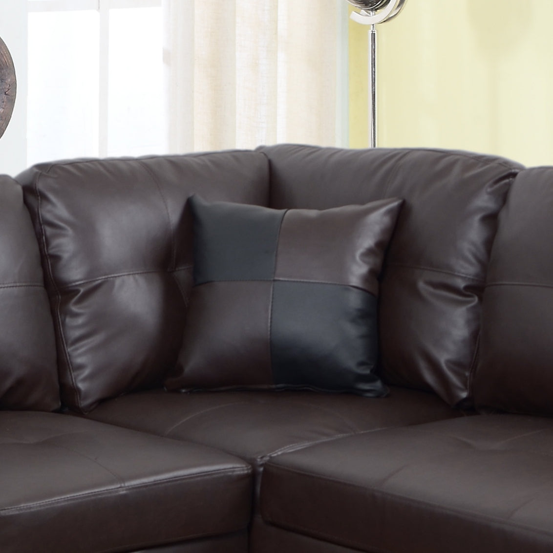 3 PC Sectional Sofa Set Brown Faux Leather Left-Facing Chaise