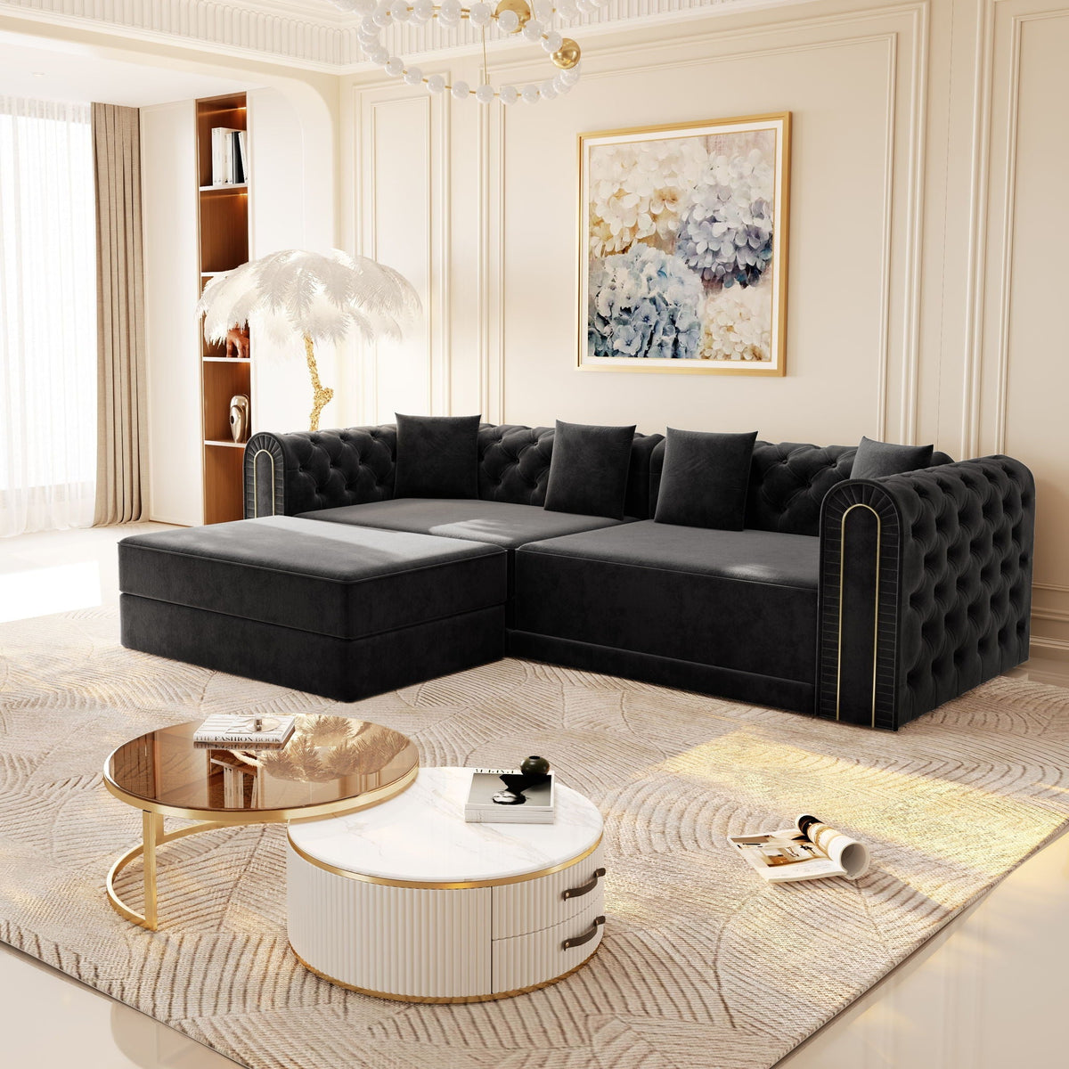 3-In-1 Convertible Sleeper Sofa With Movable Ottoman For Living Room