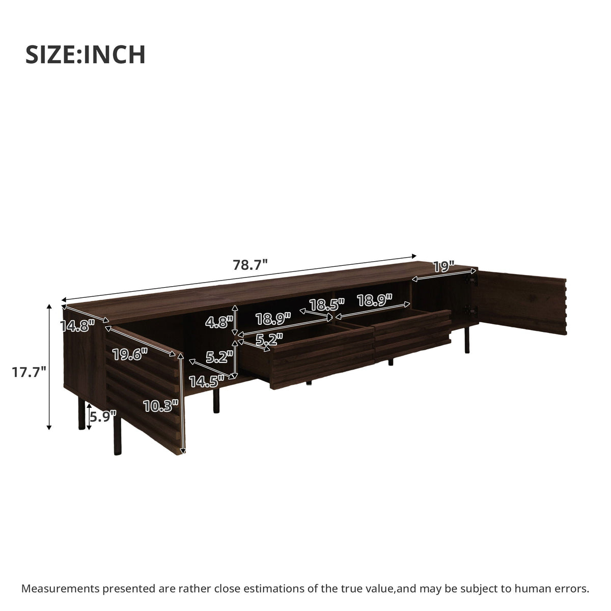Walnut TV Stand for TVs Up to 85" with Closed Storage and Soft Closing Hinges