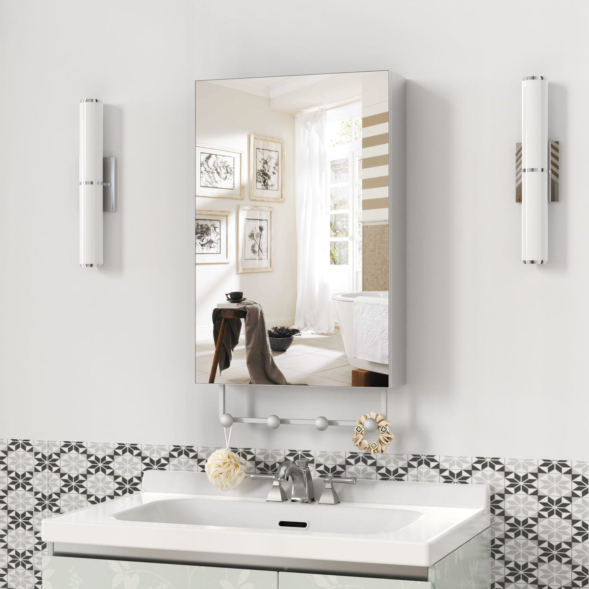 Medicine Cabinet, Wall Mounted Bathroom Mirror With Storage, Adjustable Shelves - Silver
