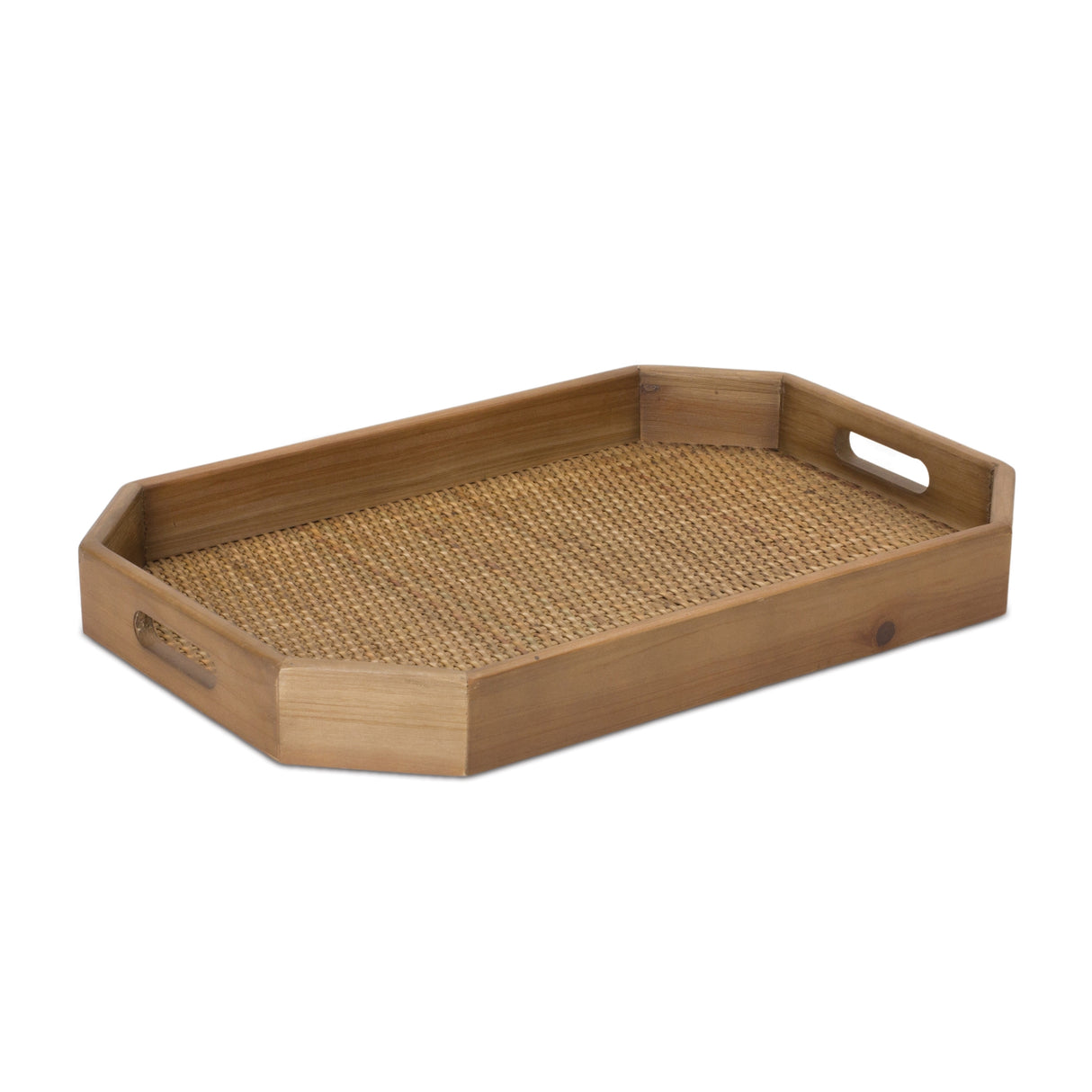 Wooden Tray with Rattan Accent (Set of 2)
