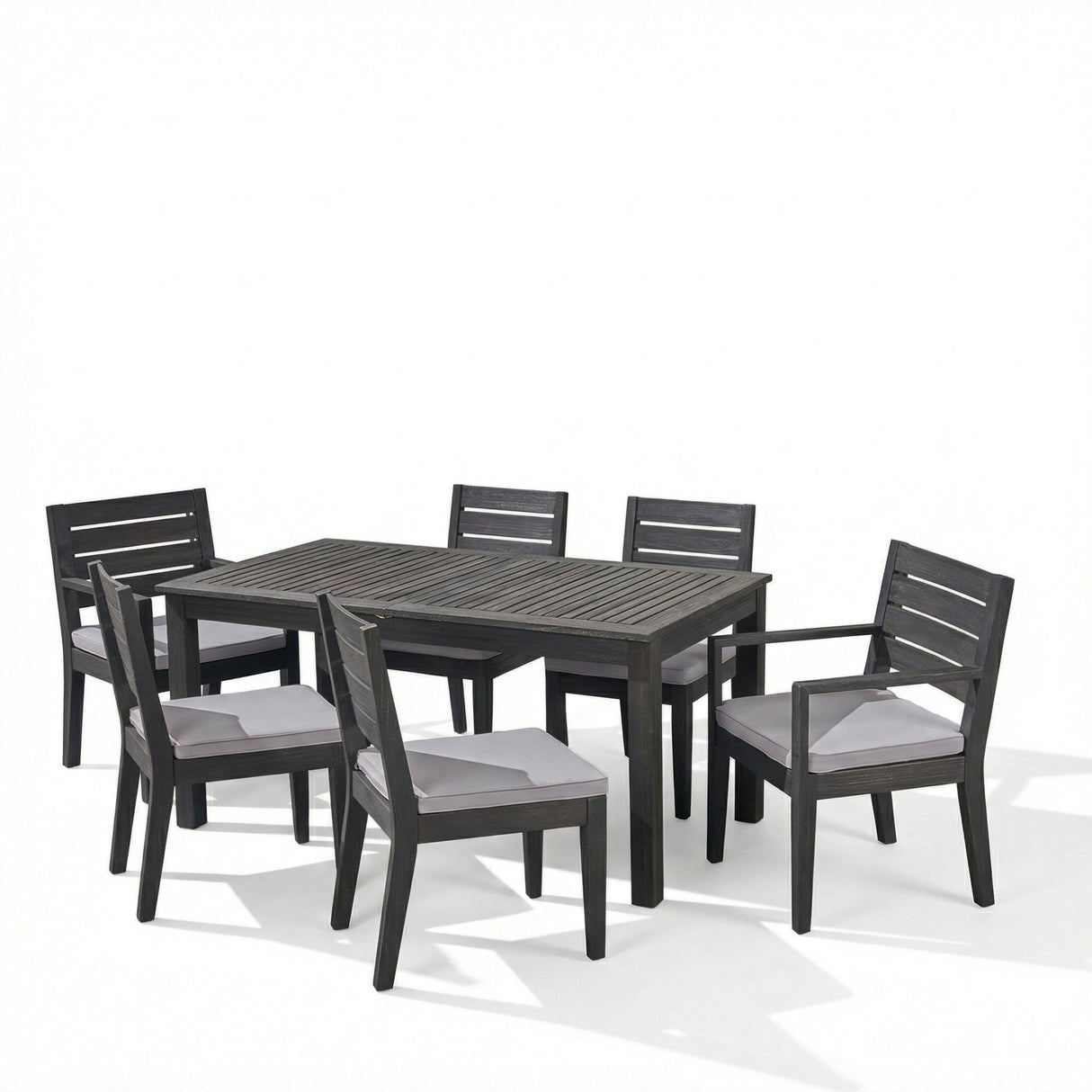 Outdoor Acacia Wood 7 Piece Expandable Dining Set, Sandblasted