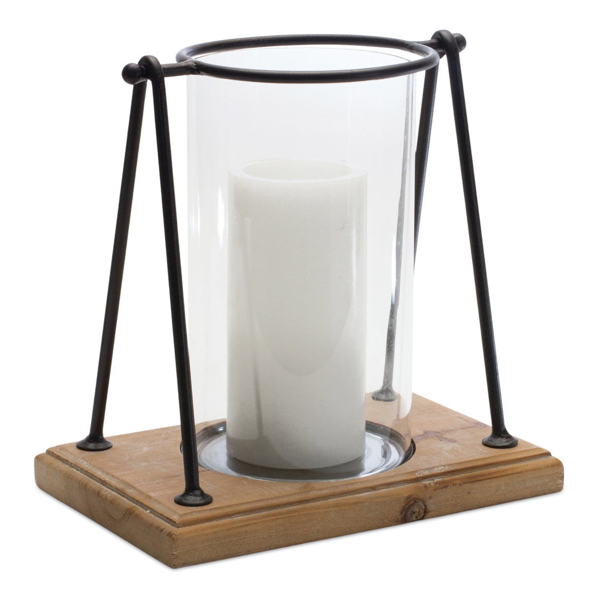 Modern-framed-candle-holder-with-wood-base-(set-of-2)-Candle-Holders