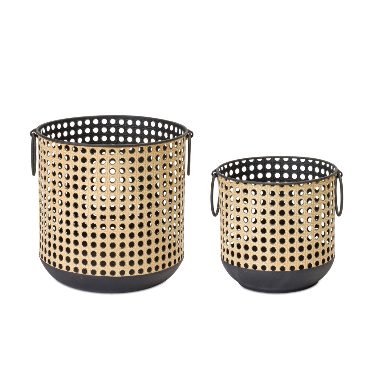 Punched-Metal-Candle-Holder-with-Rattan-Design-(Set-of-2)-Candle-Holders