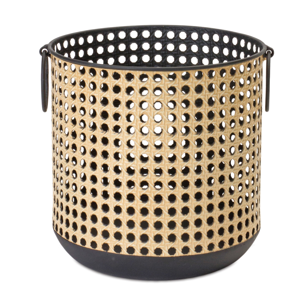 Punched Metal Candle Holder with Rattan Design (Set of 2)