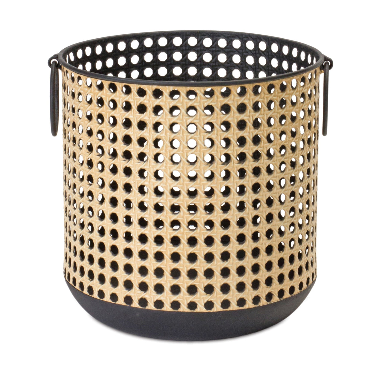 Punched Metal Candle Holder with Rattan Design (Set of 2)