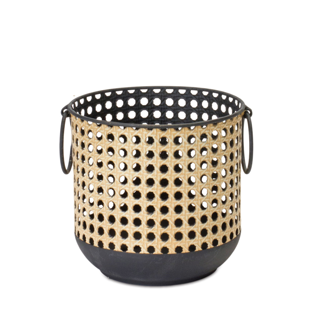 Punched Metal Candle Holder with Rattan Design (Set of 2)