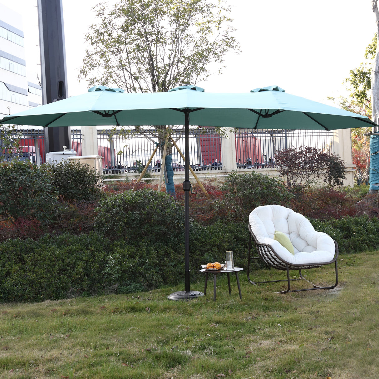 14.8 Ft Double Sided Outdoor Umbrella Rectangular Large Light Green