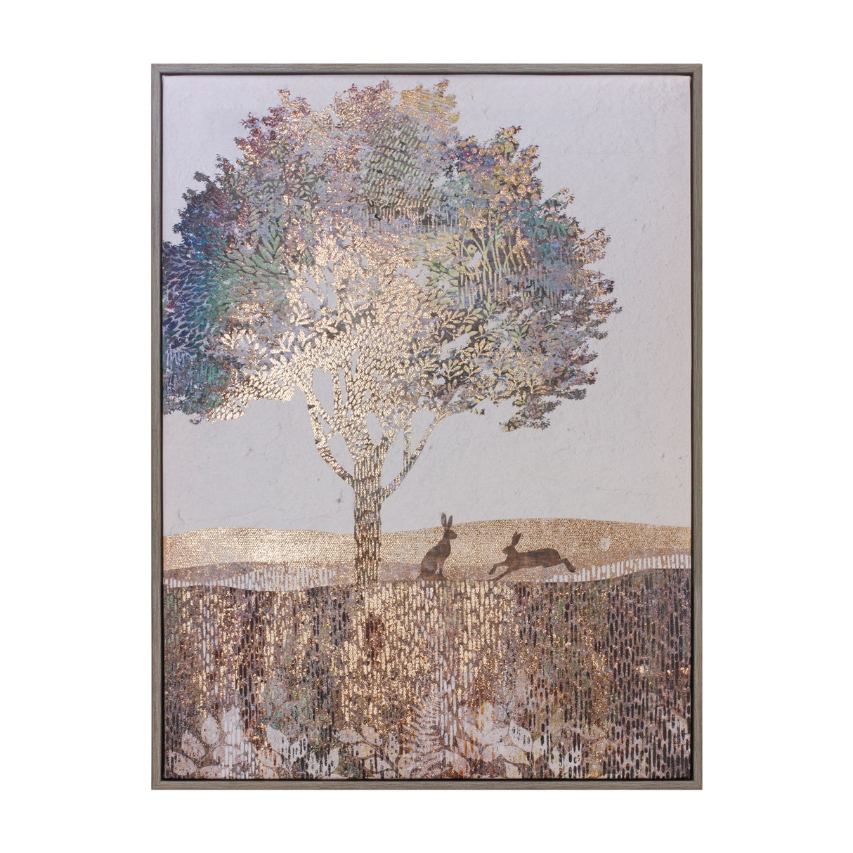 Framed tree and rabbit print 15.5"h