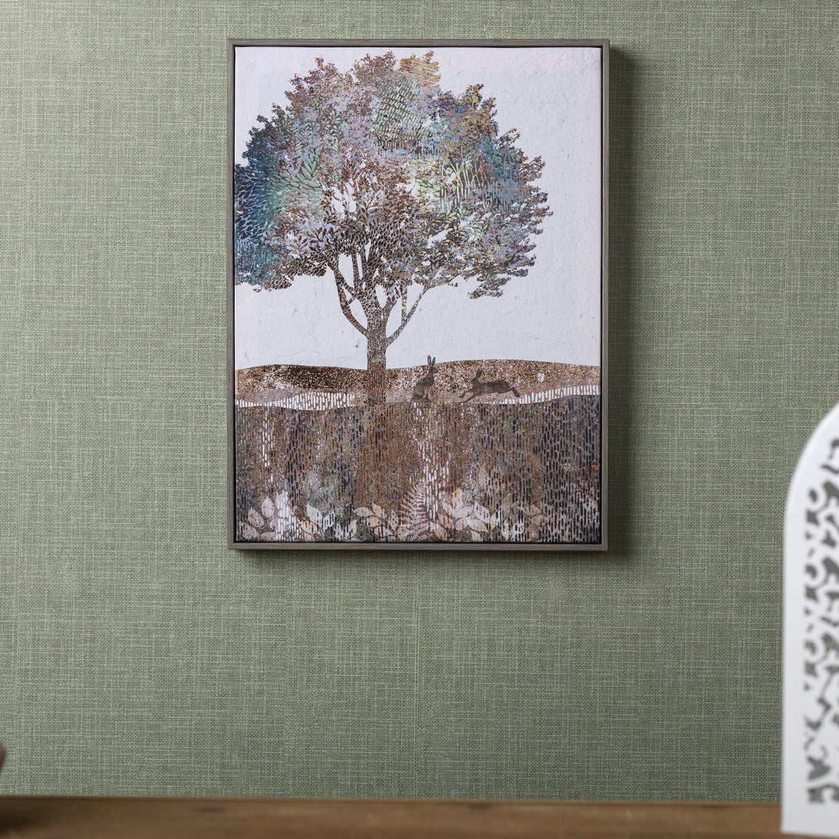 Framed Tree and Rabbit Print 15.5"H