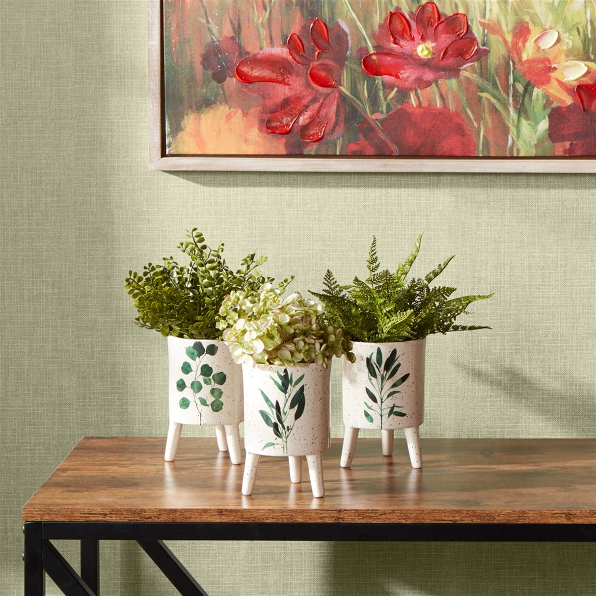 Footed Foliage Print Planter (Set of 3)
