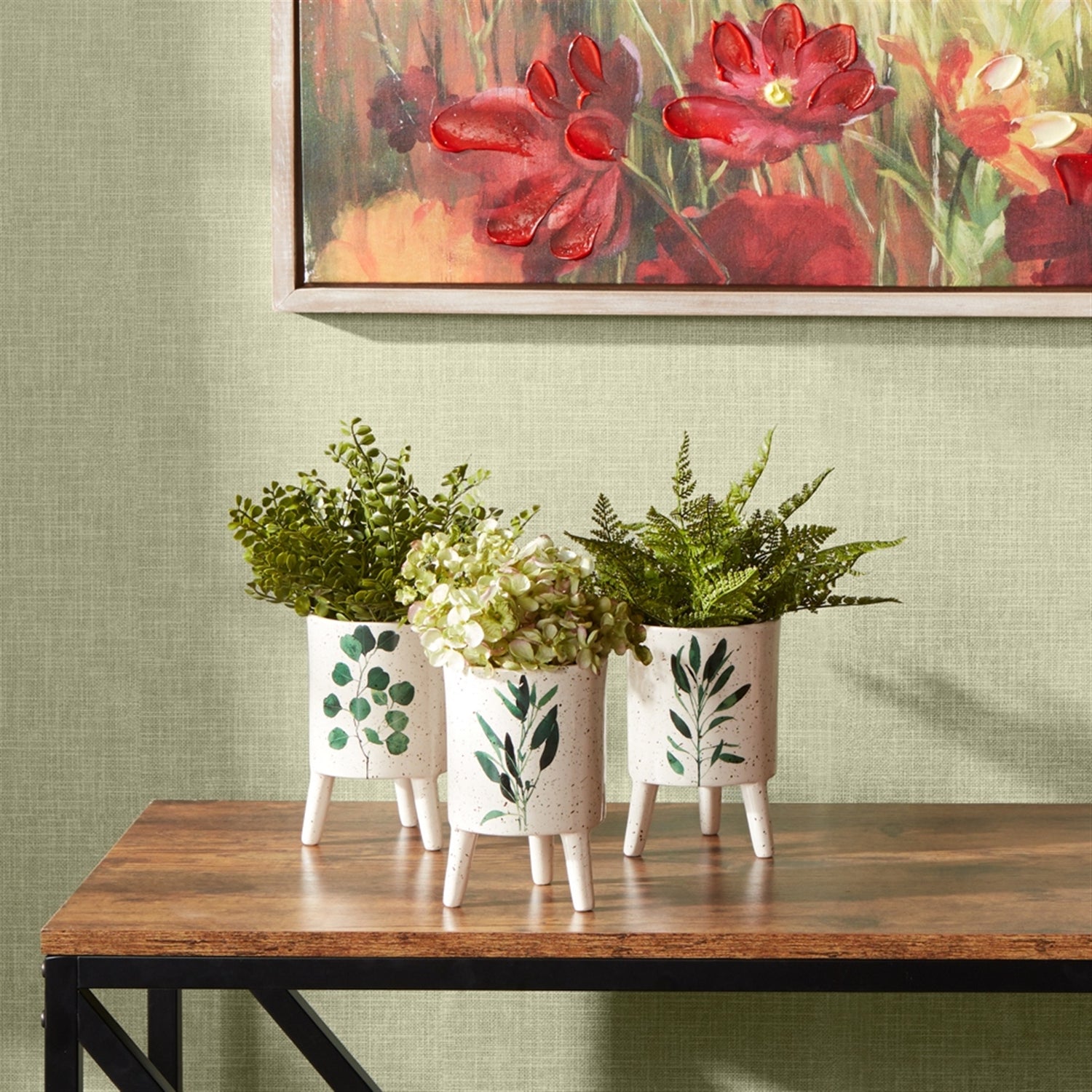 Footed Foliage Print Planter (Set of 3)