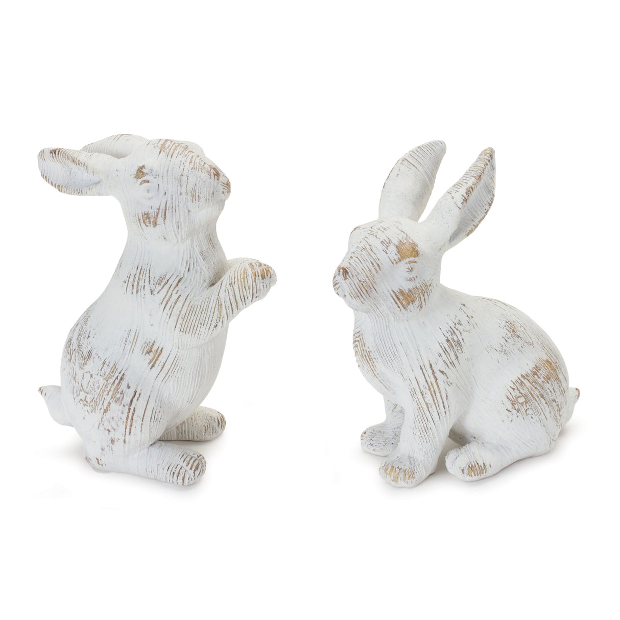 White Washed Rabbit Figurine Set of 2