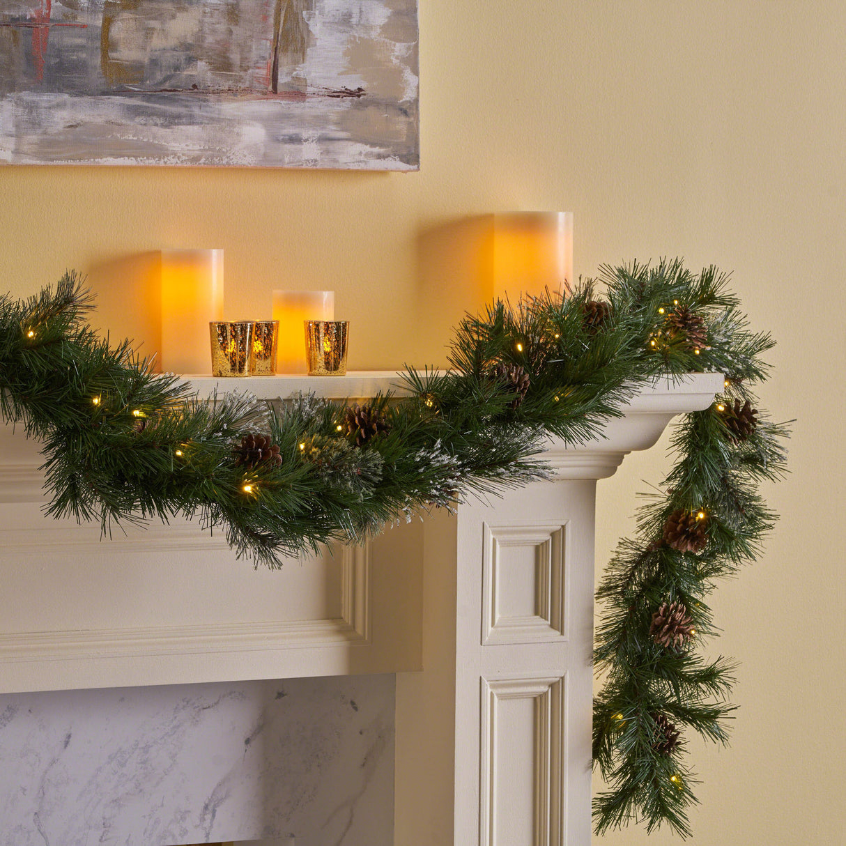 2-packed-9'X10''-Cashmere-and-Snow-Bristle-Garland-with-20-Pine-Cones-and-with-50-Warm-White-LED-Lights-Christmas-Decor