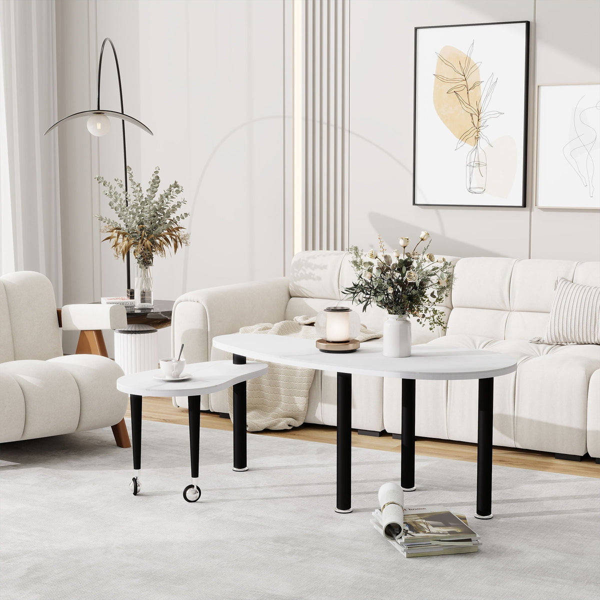 Rotatable Cocktail Table With Solid Legs, 360 Degree Rotating