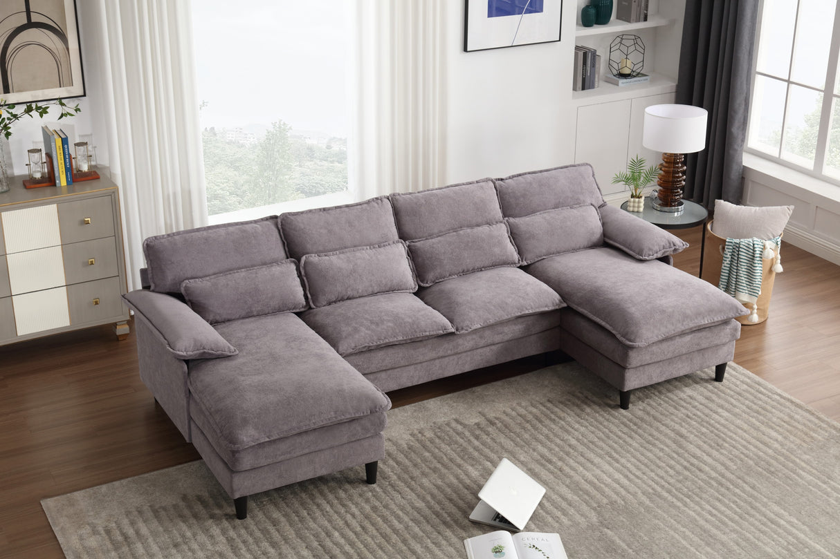 U Shaped Modular Sectional Sofa Couch, corner sofa with 4 pillows, GRAY