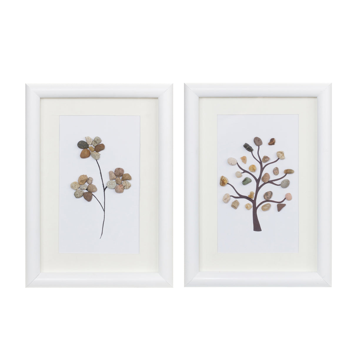 Framed-tree-and-floral-pebble-art-(set-of-2)-Wall-Accents