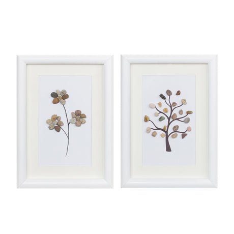 Framed-tree-and-floral-pebble-art-(set-of-2)-Wall-Accents