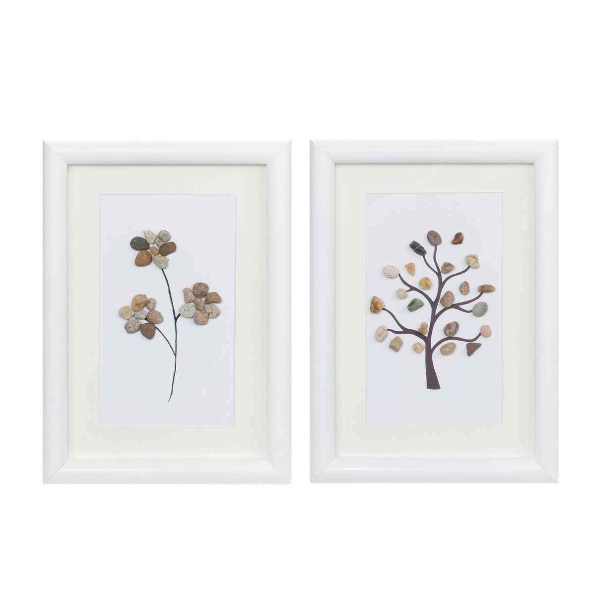 Framed-tree-and-floral-pebble-art-(set-of-2)-Wall-Accents
