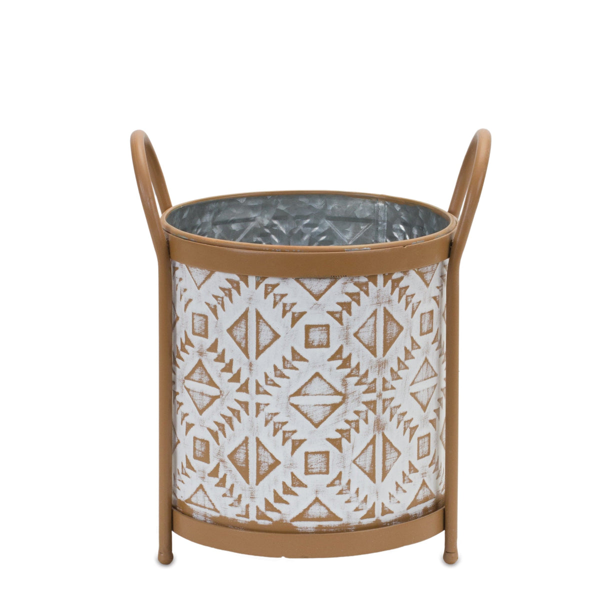 Footed Metal Aztec Planter (Set of 2)